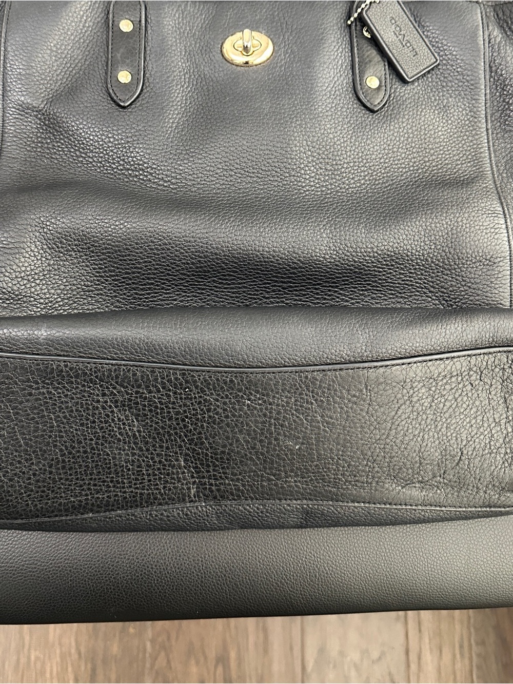 Coach Pebble Leather Turn Lock Tote Black | F12134 | Women’s Tote Purse - Picture 10 of 10